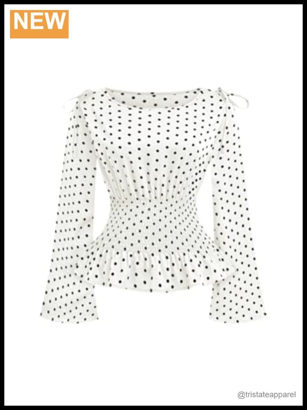 Plus Size Polka Dot Bow Peplum Blouse Long Sleeve Boat Neck Ruffle Top